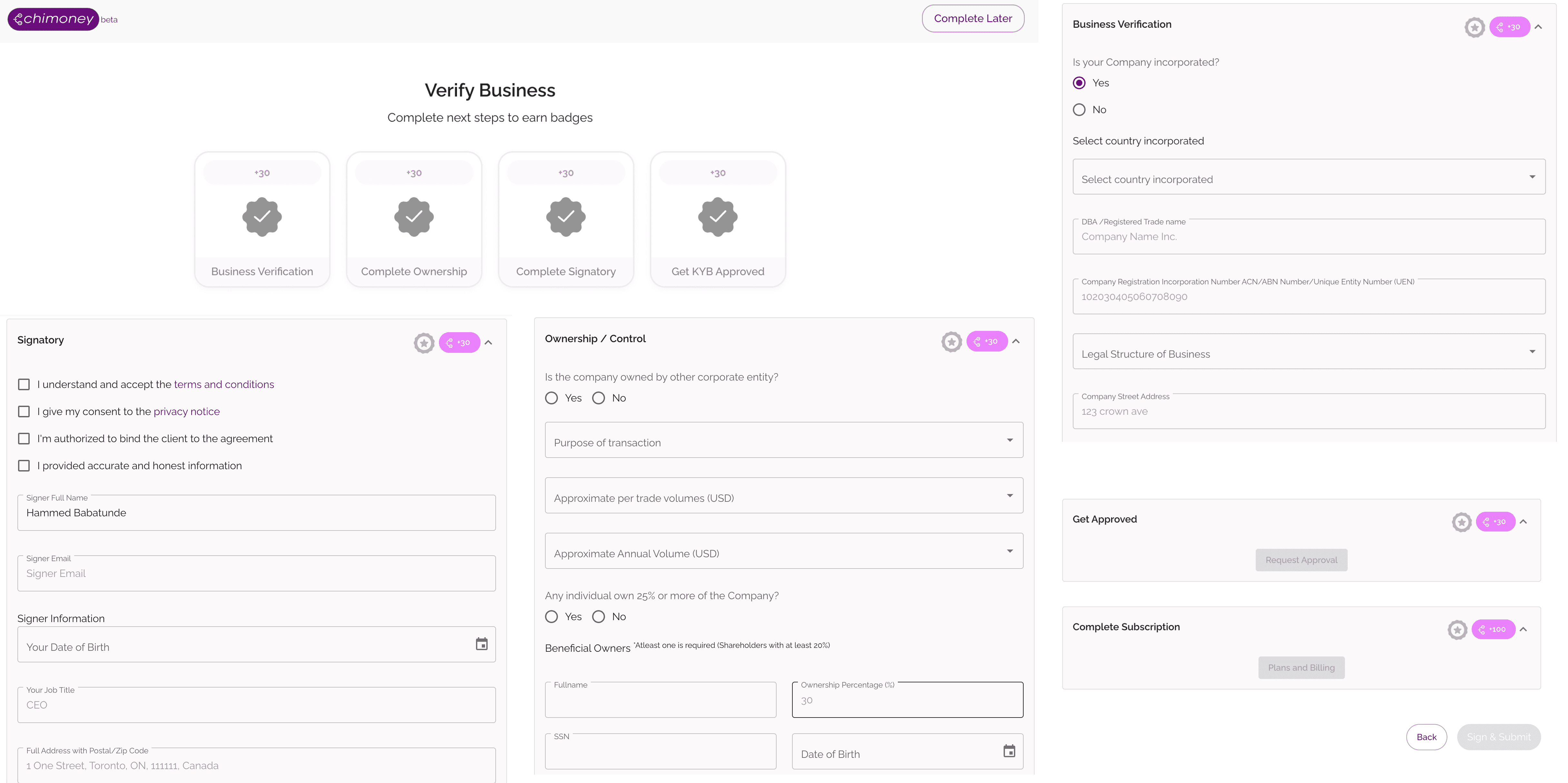 Chimoney Know Your Business (KYB) process